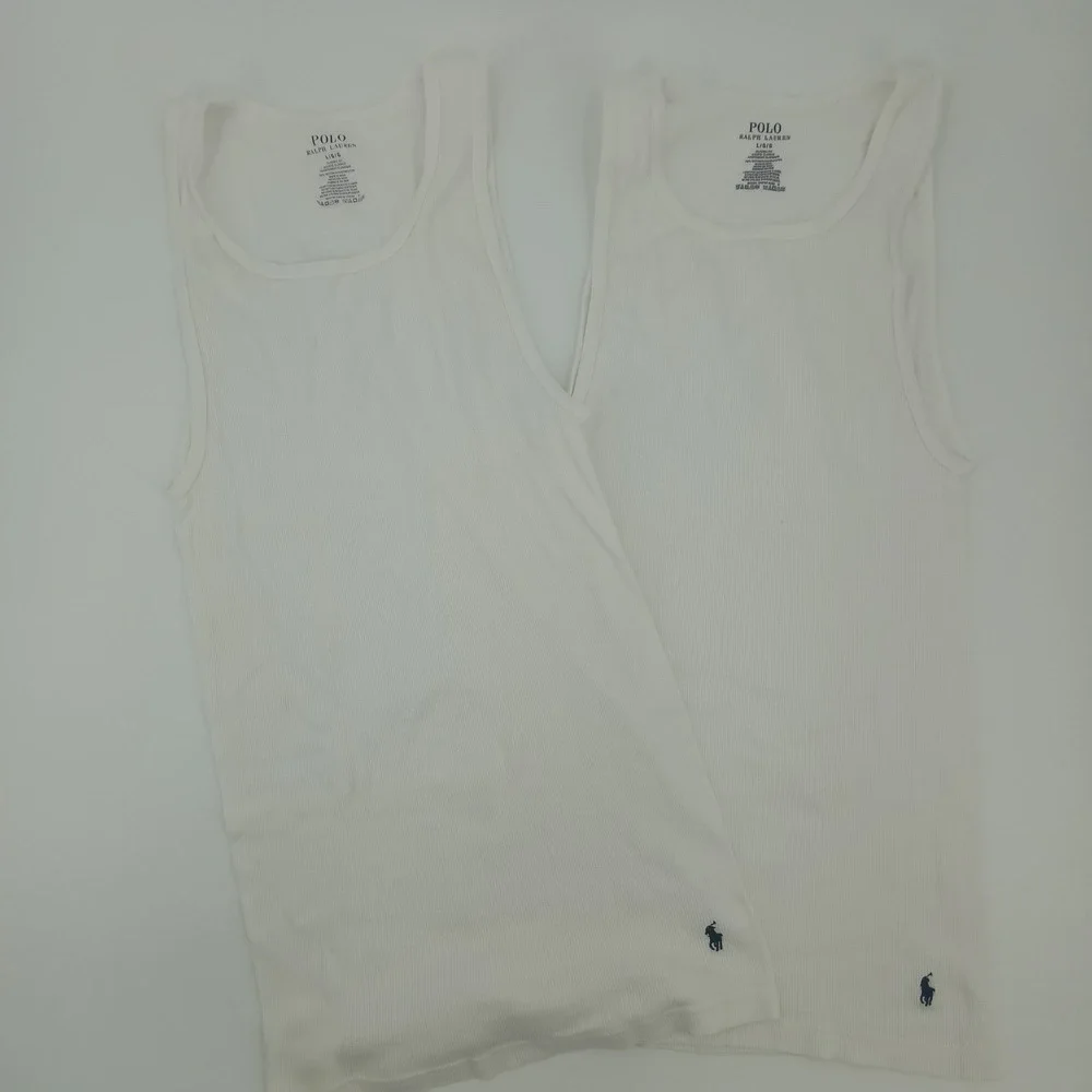 Polo Ralph Lauren Mens 2-Pack White Ribbed Tank Tops Classic Fit Cotton Large